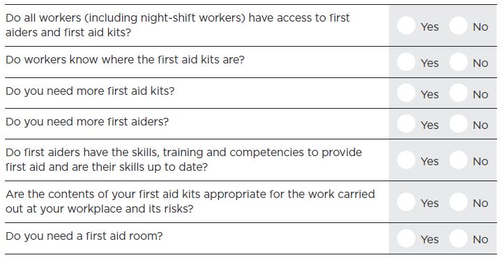 [image] first aid table 2 questions to help you review your wok first aid needs