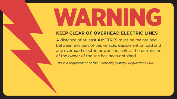 image warning label overhead electric lines distance
