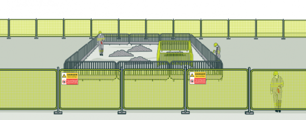 [image] Fenced excavation site with internal fences around main work area