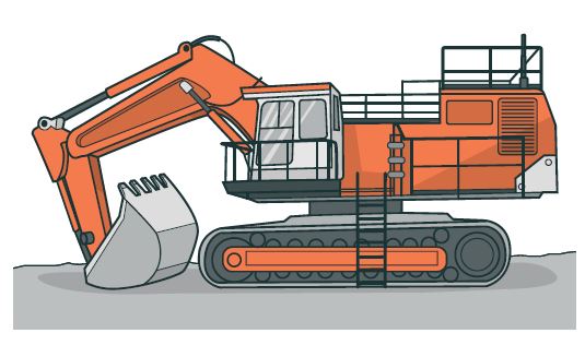 [Image] Figure 71: This excavator has a good access system, with platforms, guardrails, kick plates and ladder – the ladder is interlocked so the vehicle cannot be started without the ladder being raised