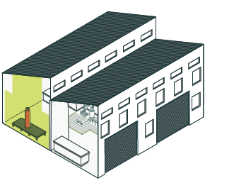 [image] An illustration of a factory or warehouse with LPG canisters highlighted. 