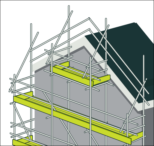 [Image] Scaffold with roof edge protection for gable ends of building