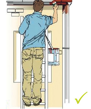 [image] A painter uses a ladder correctly, maintaining three points of contact