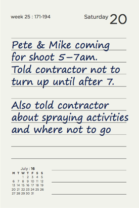 [image] Example of diary page showing notes about what was discussed with contractor that day