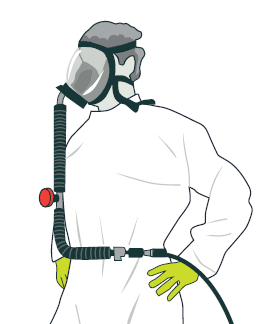 [image] Person wearing a full-face positive-pressure demand air-line respirator