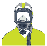 [image] Person wearing a full-face powered respirator (cartridge)