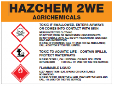 [Image] Example sign showing the requirements for flammable, toxic and ecotoxic substances. 