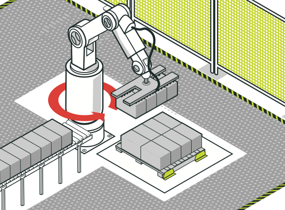 [Image] Red arrow shows rotating direction of a robot enclosed by pressure mat. 