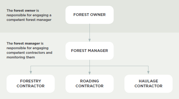 [Image] Chart showing process when the forest owner uses a forest manager to contract forest workers. 