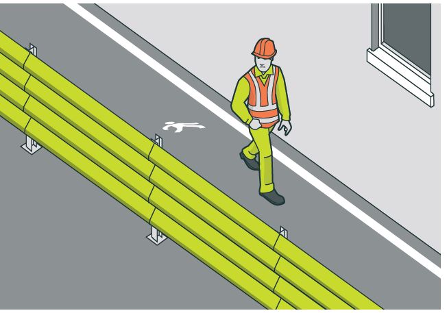 [image] illustration of person in hi-vis gear walking beside a high impact barrier. 