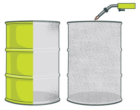 [image] illustration of two hazardous substances drums with shading to indicate substances left in seams and crevices