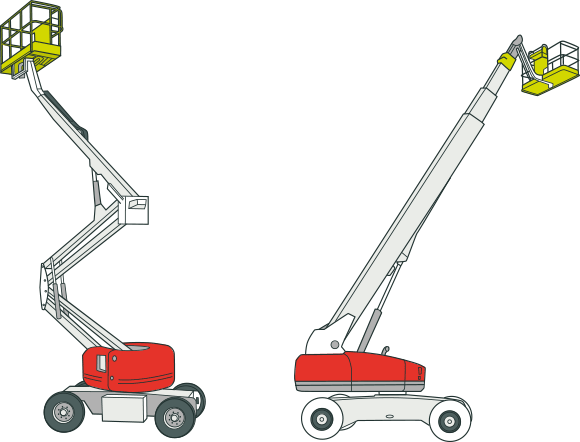 [image] Self-propelled boom style lift with hydraulic arm and work platform attached