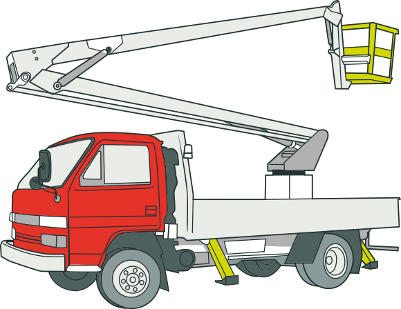 [image] Truck with hydraulic arm and work platform attached