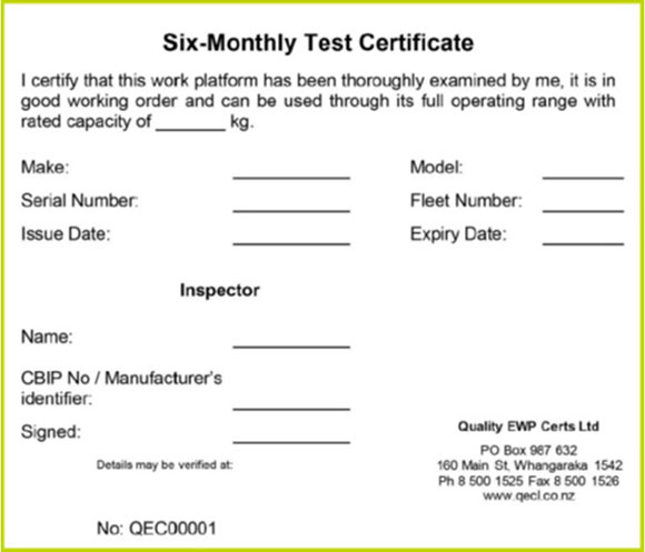 [image] Six monthly test certificate example